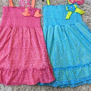 lot of 2 sundresses dress size 5 girl's pink blue new lace bow